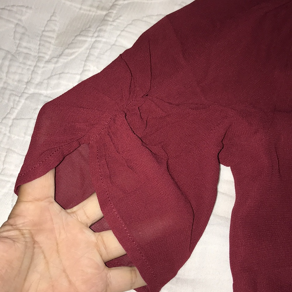 REFORMATION GRACIE RUCHED SLEEVE MINIDRESS GARNET - Picture 7 of 11